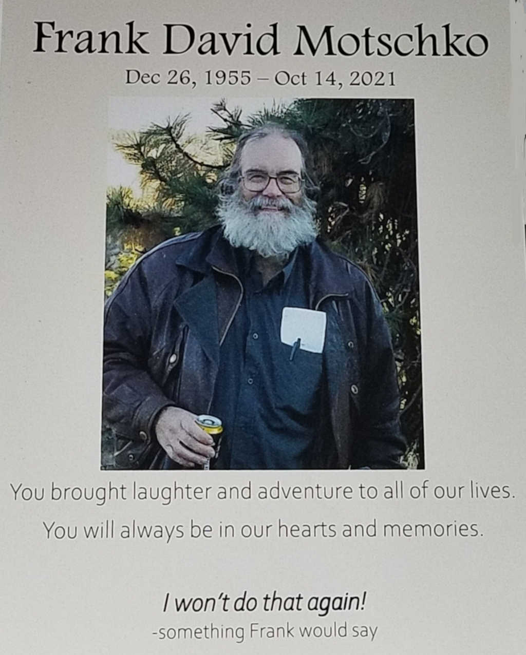 Frank Motschko Memorial Card